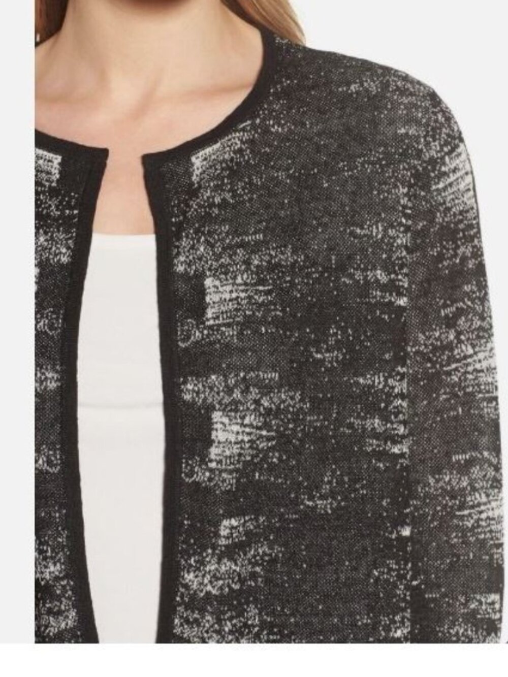 EILEEN FISHER Cardigan M Fine Organic Linen Birdseye Open Front Black Gray